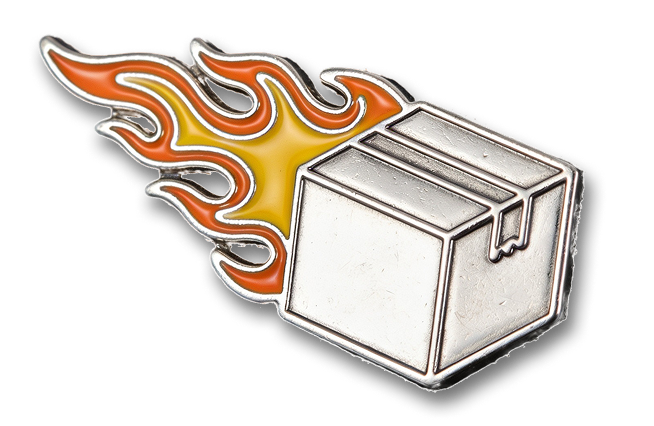 Icono de caja de envío con llamas